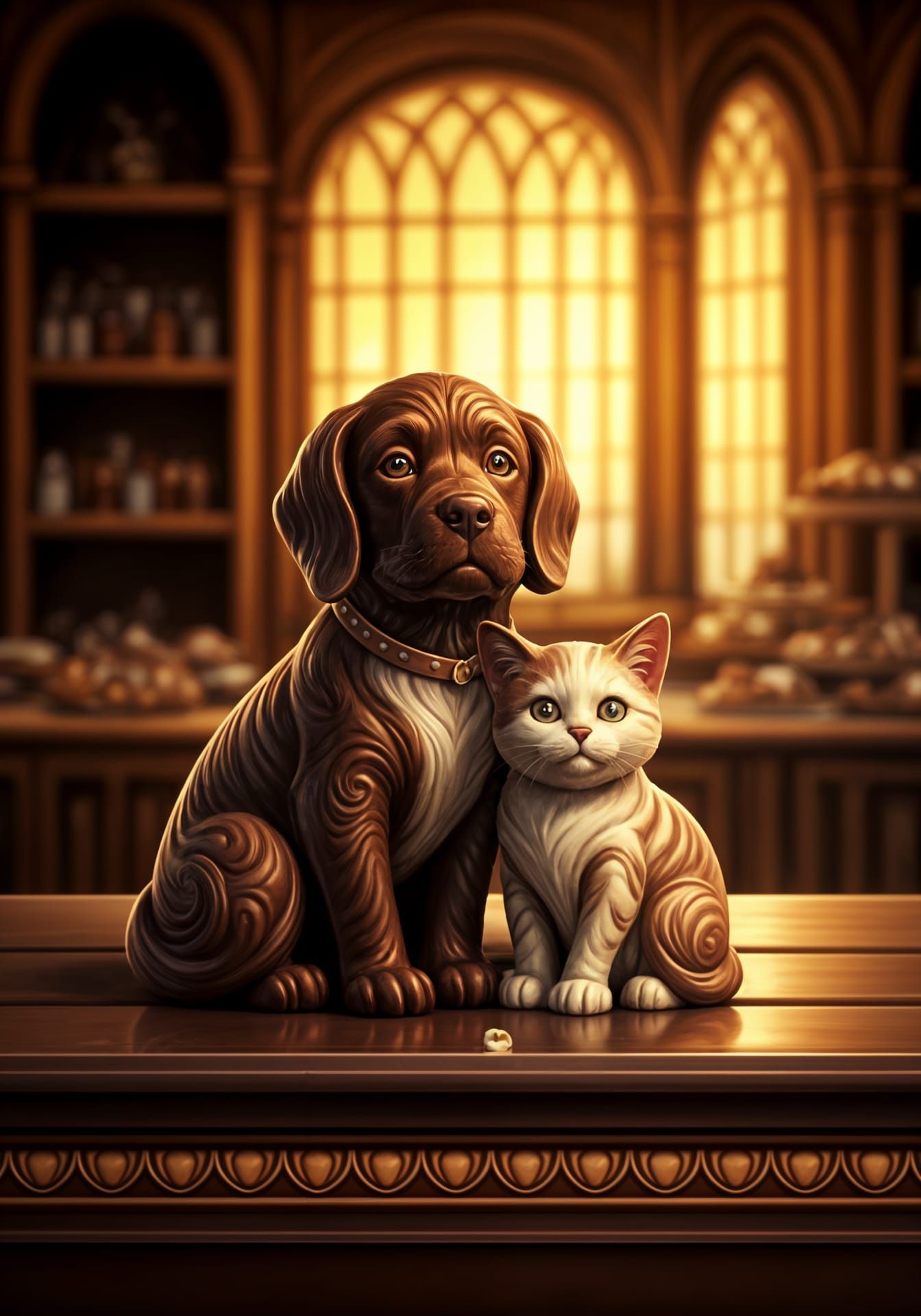 Chocolate Dog and Cat Sculpture