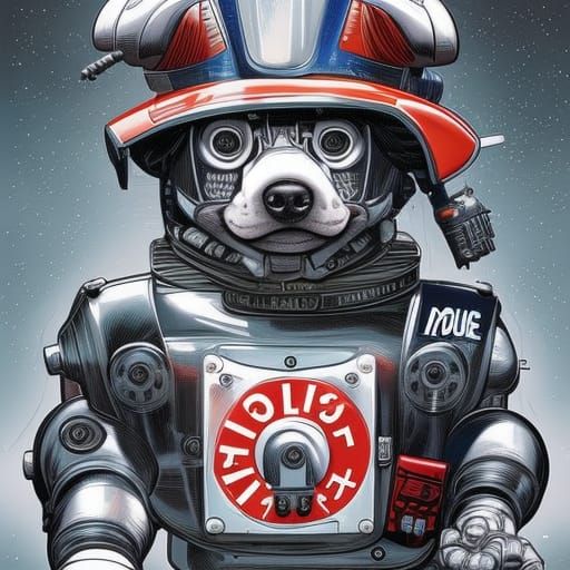 Futuristic Robot Police Dog in Comic Book Style