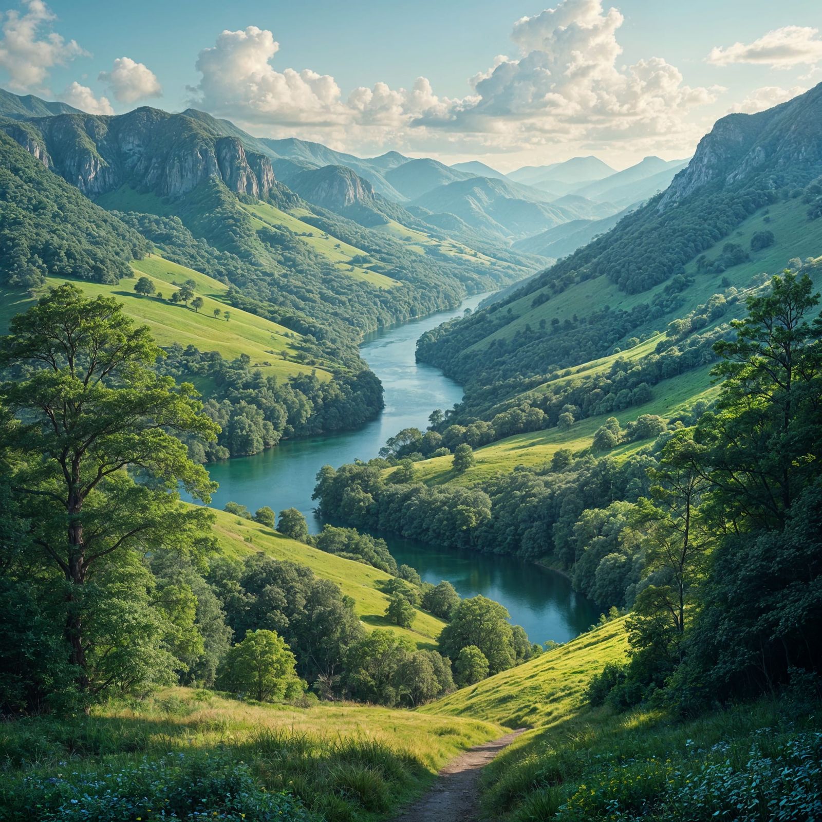 Lush World of Green, Blue, and Gold