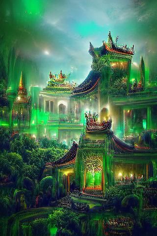 Green Jade Palace: Detailed Digital Illustration