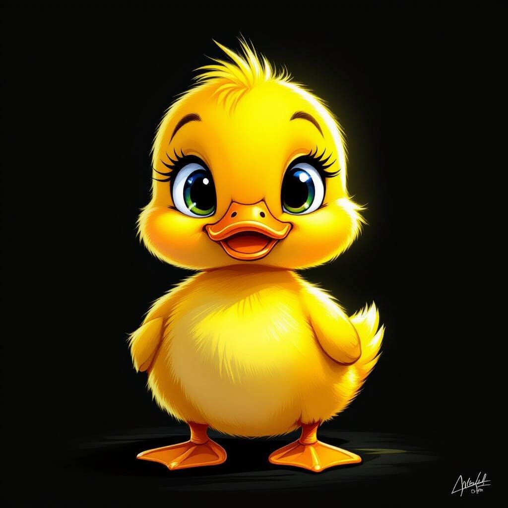 Neon Yellow Duckling Charcoal Drawing