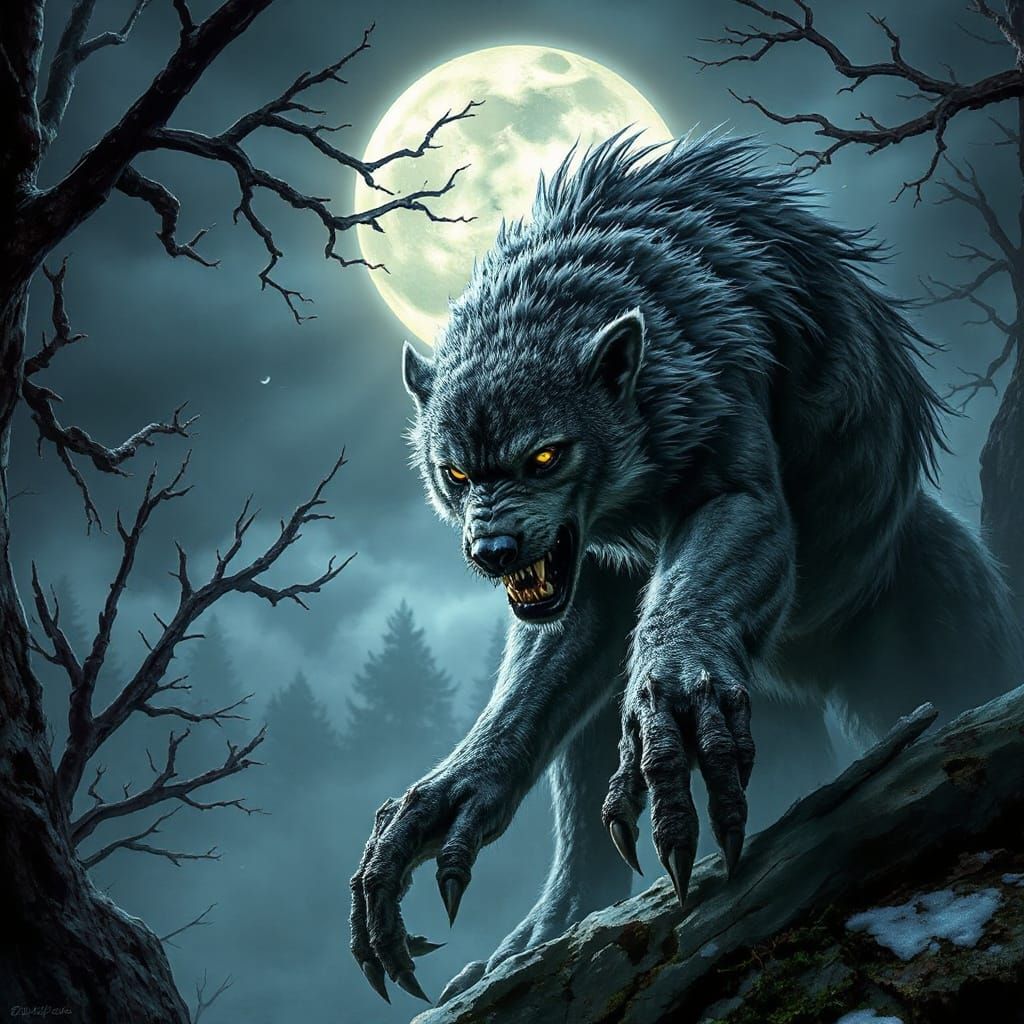 Majestic Werewolf Emerges from Moonlit Forest
