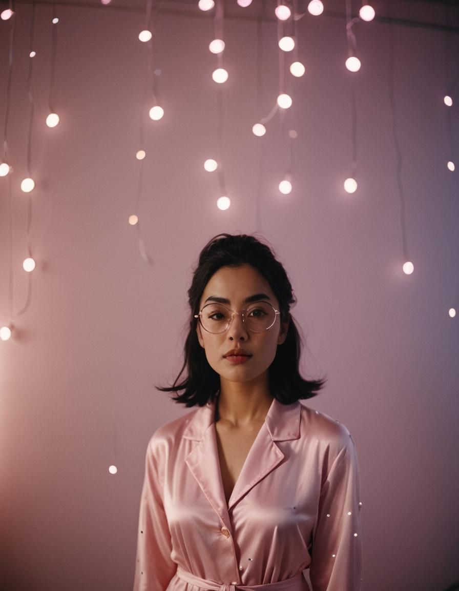 Confident Woman in Pink Night Suit: Cinematic Portrait