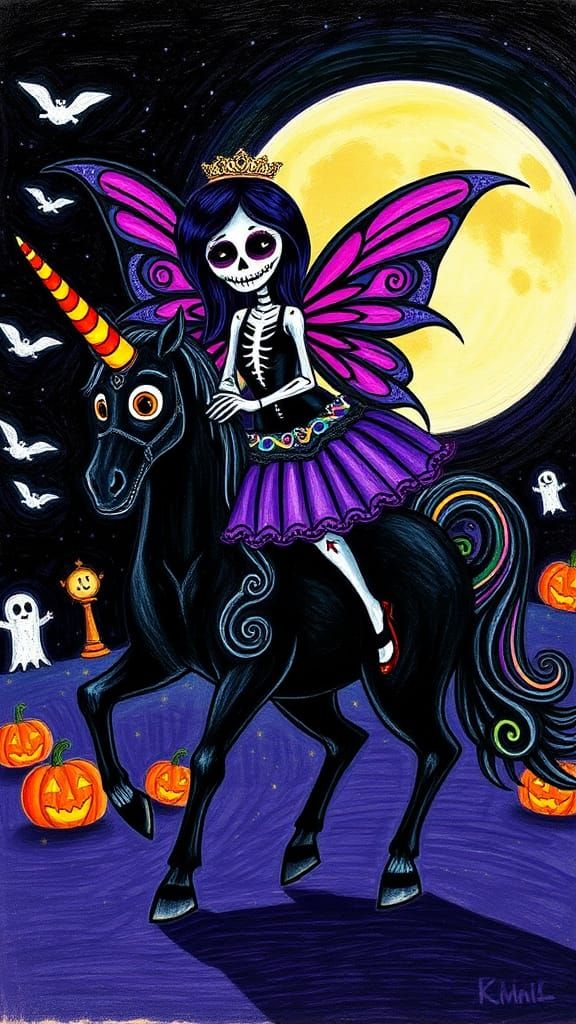 Aztec child-like drawing  goth sugar skull  werewolf  fairy ...