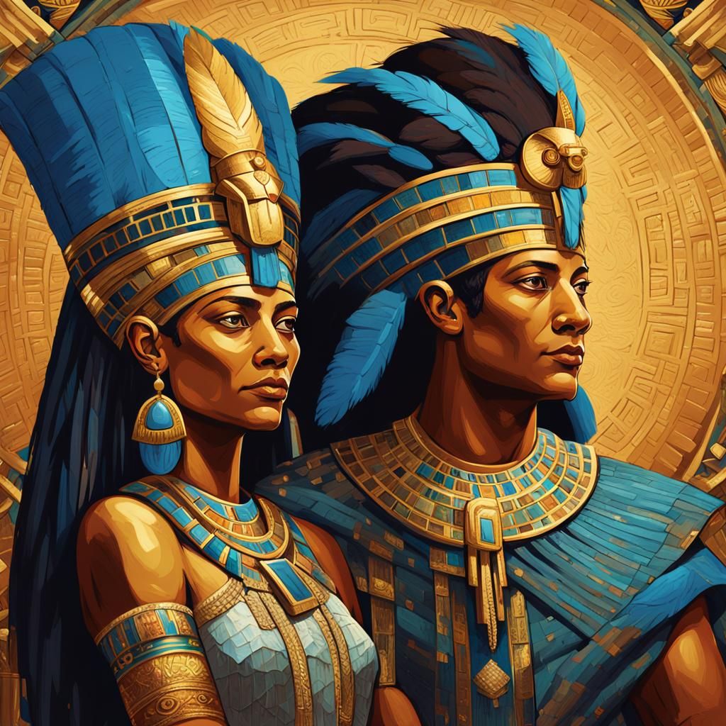 Egyptian Pharaoh and Queen in Art Nouveau Style