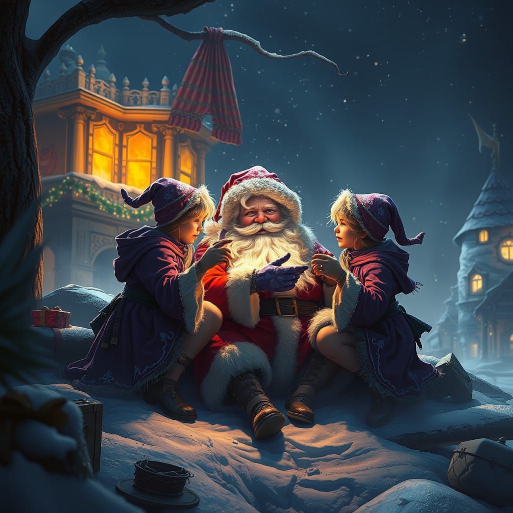 Dark Fantasy Girls with Santa Claus in Masterpiece Art Style