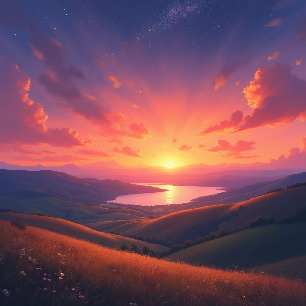 Surreal Sunset with Sparkling Celestial Hues