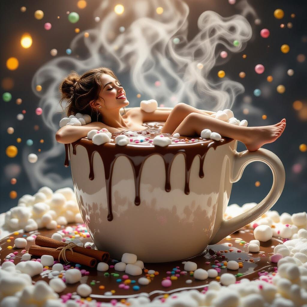 Woman Bathes in Giant Hot Chocolate Mug