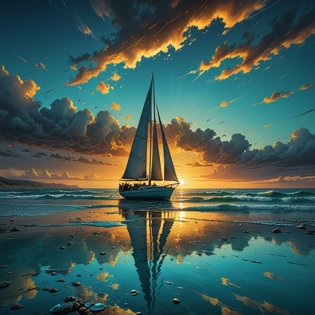 Sailboat at Sunset: Hyper-Realistic Digital Art
