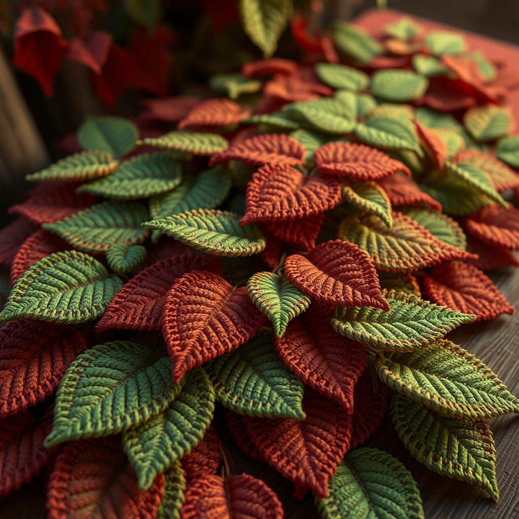 Crocheted Leaves Cover Table: Detailed Matte Painting