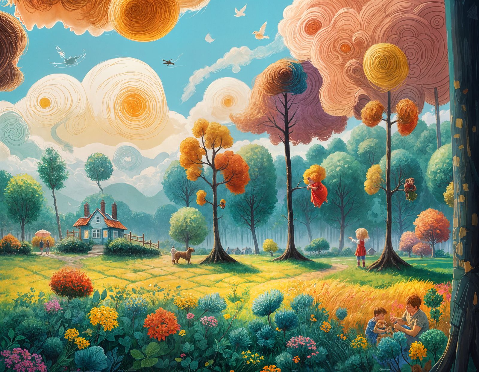 Cozy Family Portrait in Whimsical Cartoon Style