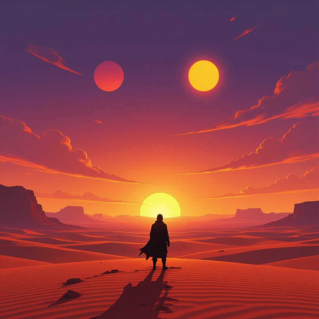 Alien Desert Dawn with Binary Sunset