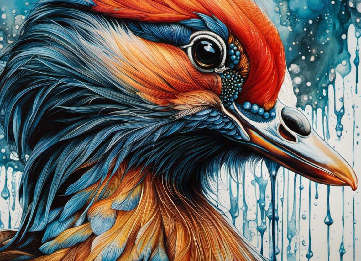 Mandarin Duck in Inkblot Style, Splash Art