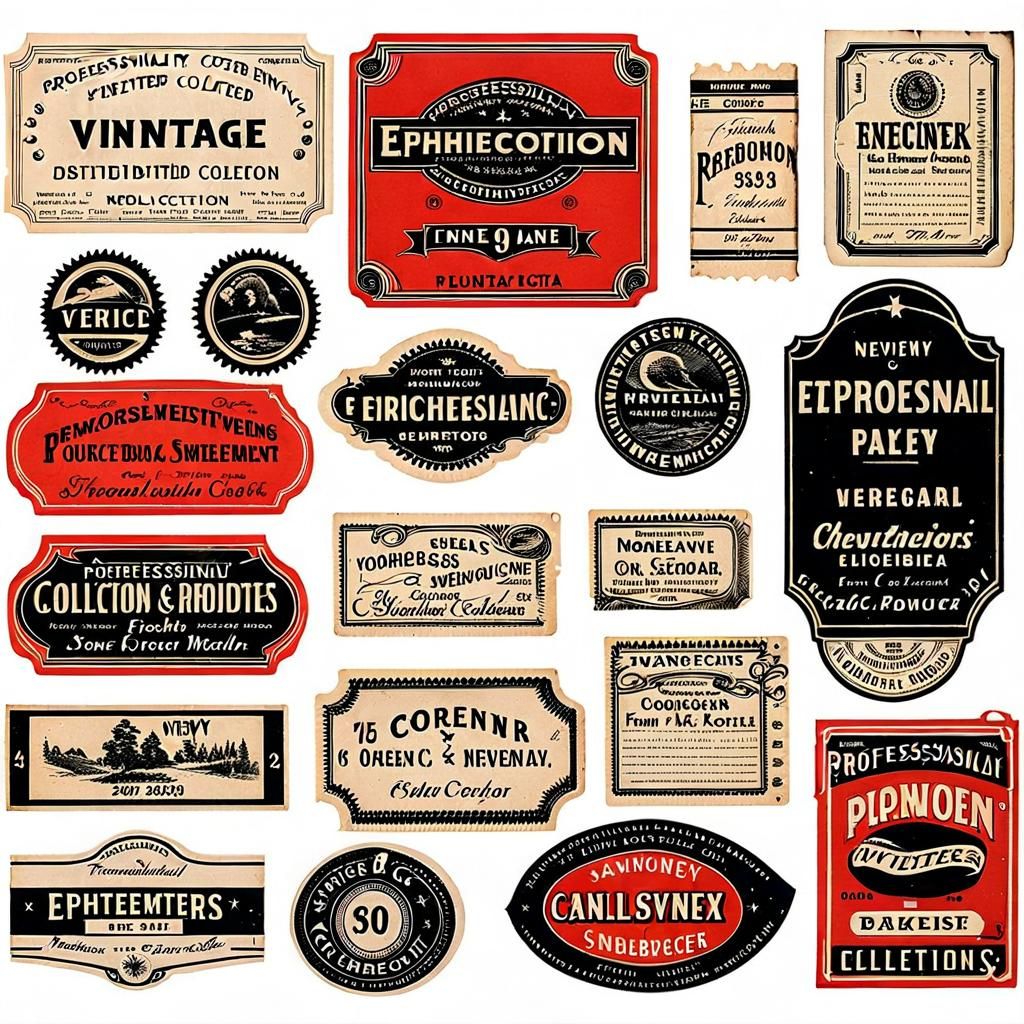 Vintage Ephemera Collection on White Background