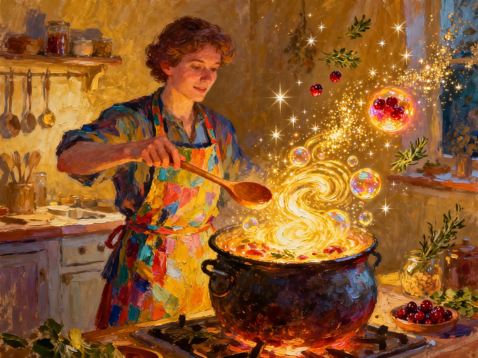 Impasto Painting: Cook Prepares Magical Food