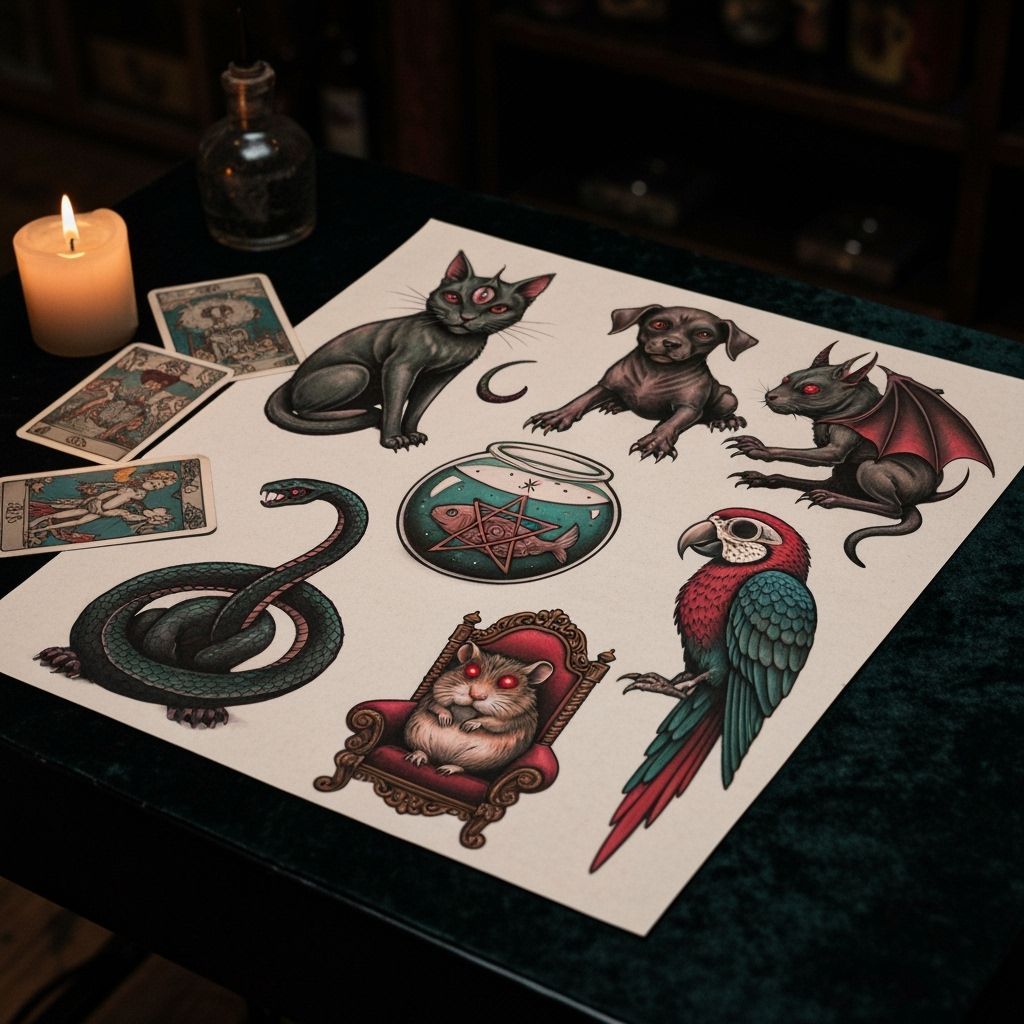Demonic Pets Flash Tattoo Sheet in Gothic Style