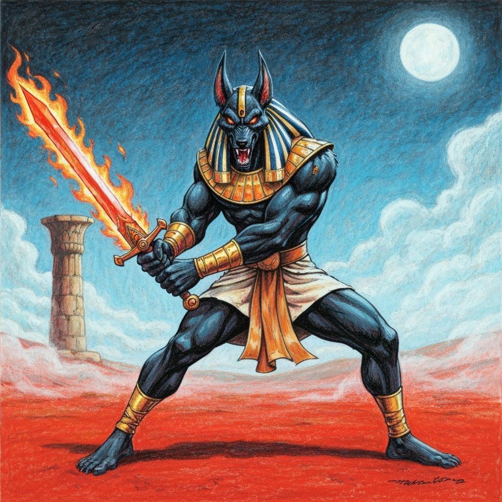 Jackal Warrior in Ancient Egyptian Comic Style