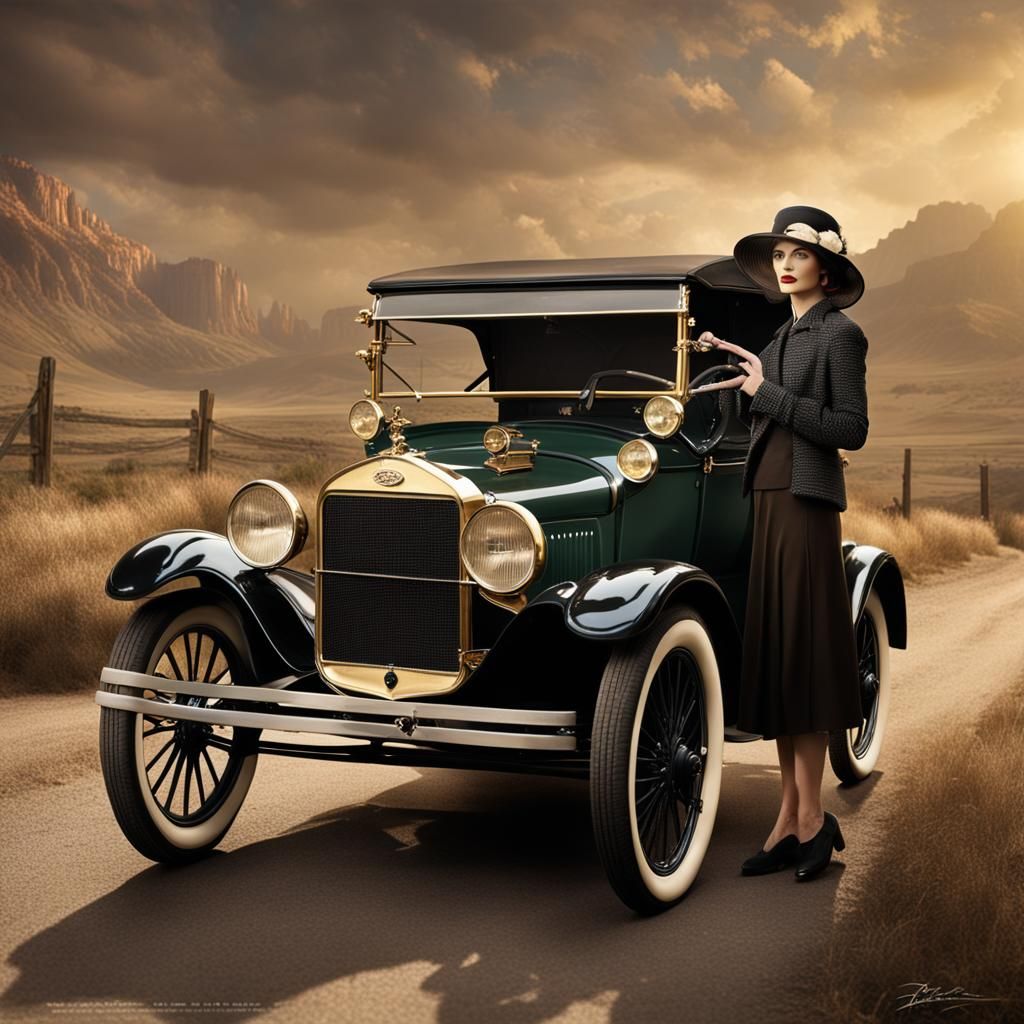 Beautiful Woman with Classic Model T Ford