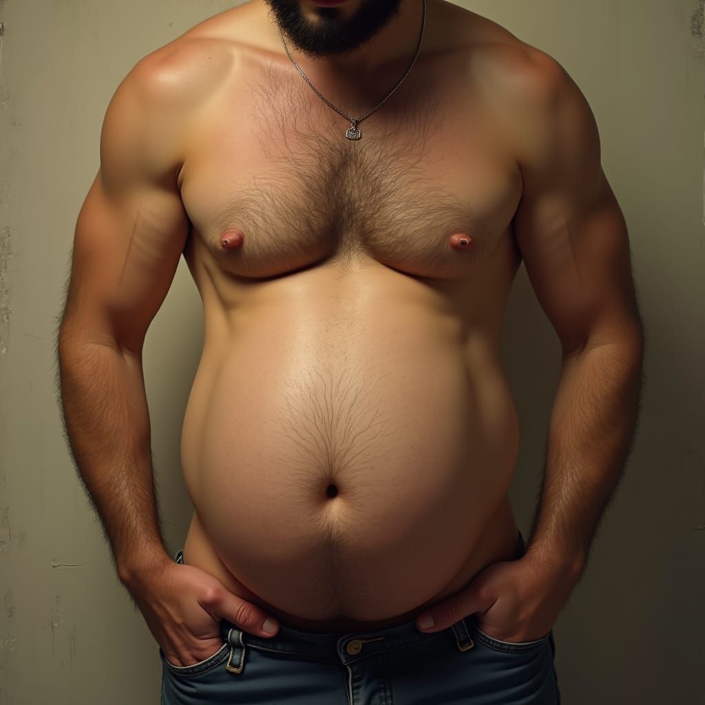 Hairy Bellied Pregnant Man in Emotional Portrait