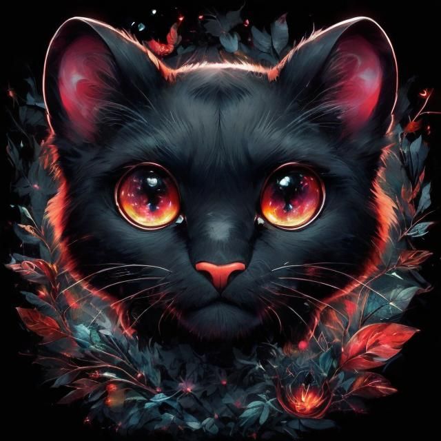 Glowing Red-Eyed Black Panther in Vaporwave Style