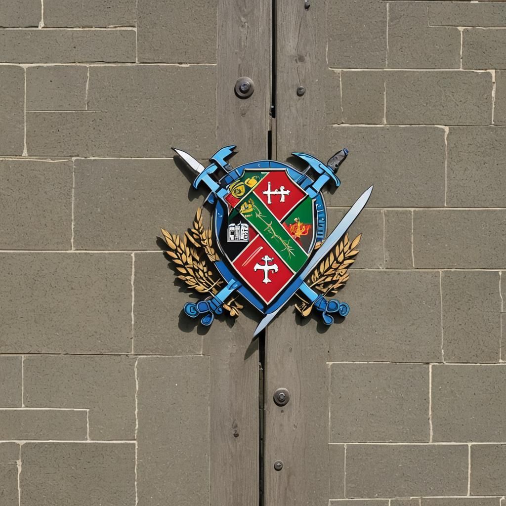 College Gate Logo: Swords, Castle, Wheat Field