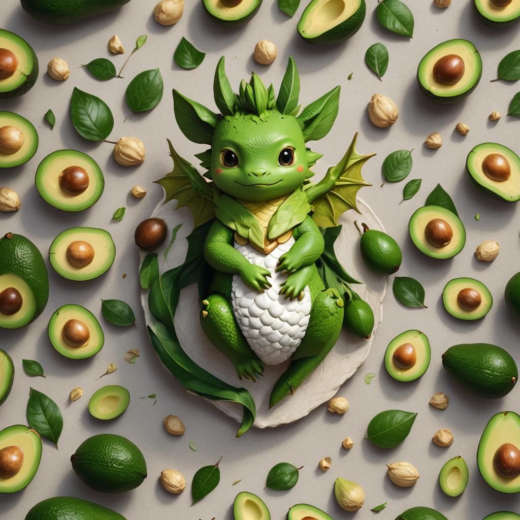Cute Avocado Dragon Baby in 3D Anime Art
