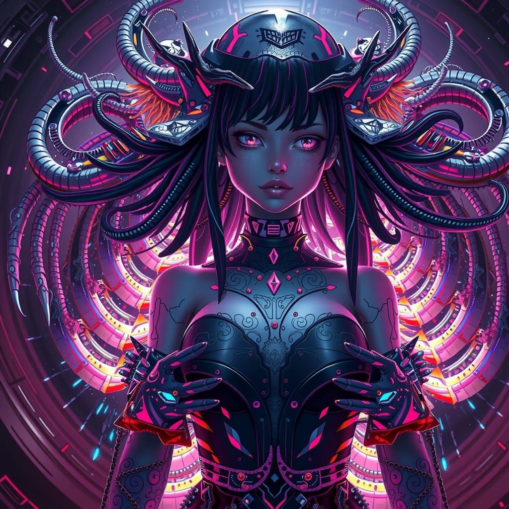 Cyberpunk Cityscape in High-Contrast Neon