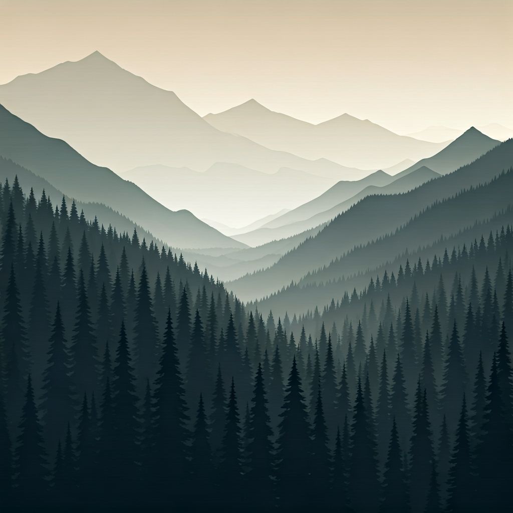 Muted Tones in Grainy Mountain and Forest Landscape