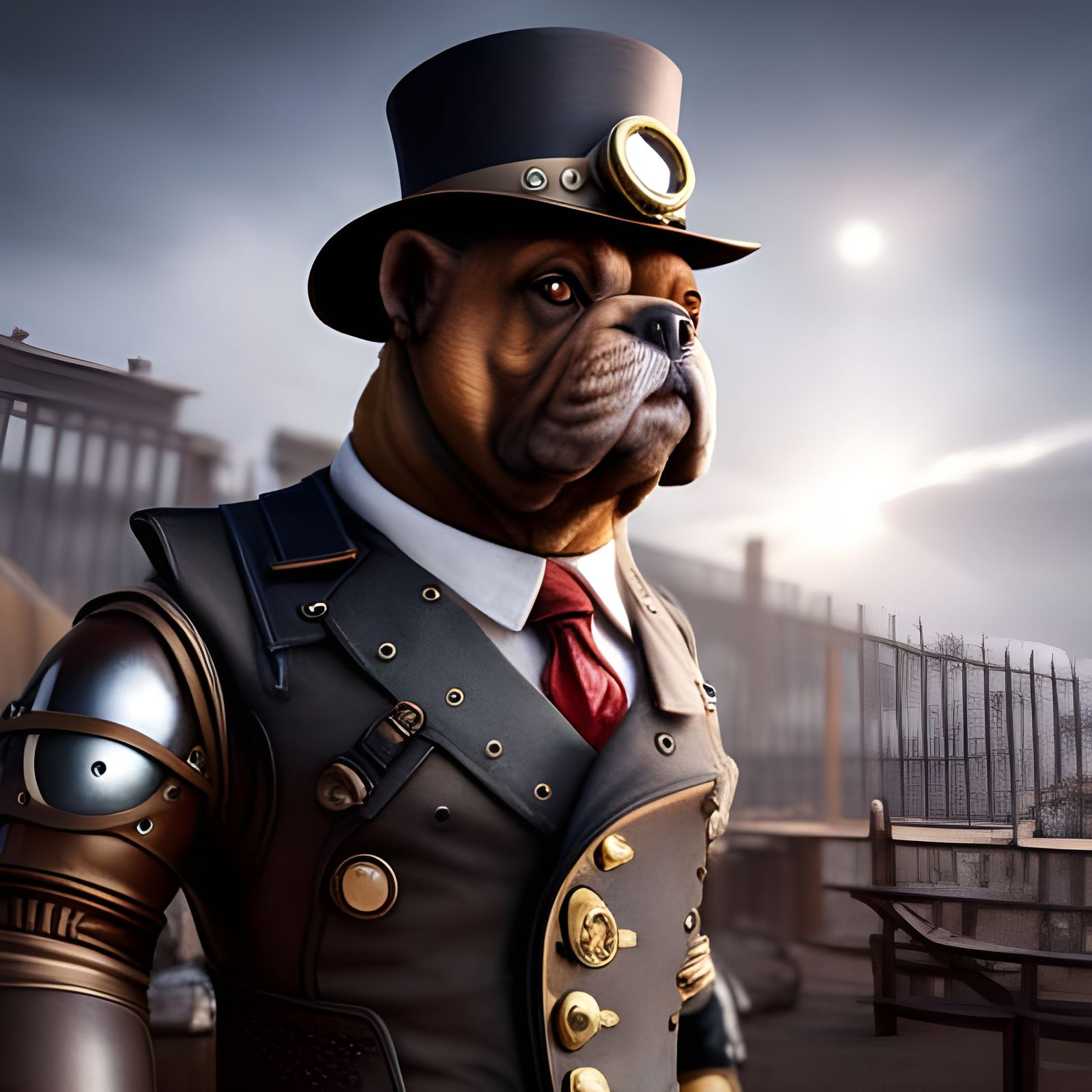 Steampunk Cyborg Bulldog in 1800s Factory