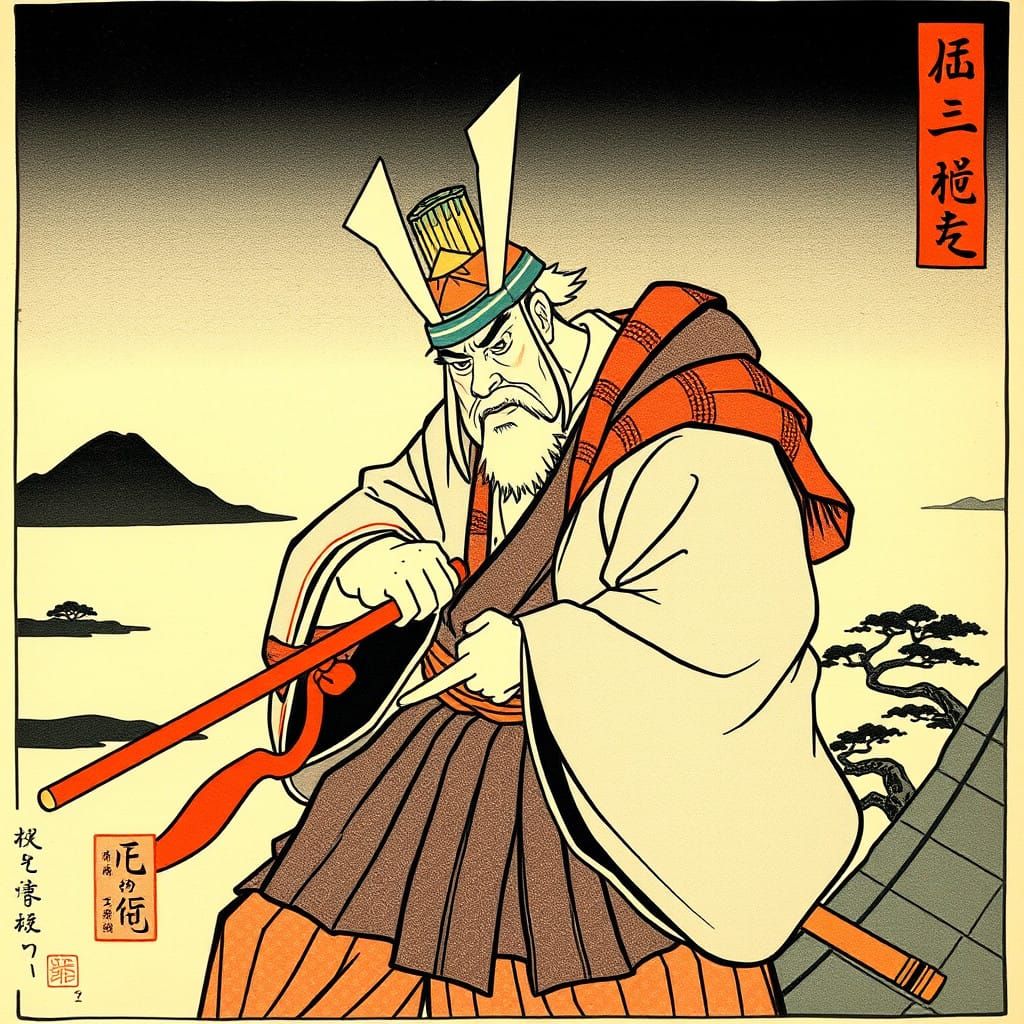Ethereal Samurai in Traditional Japanese Art Style