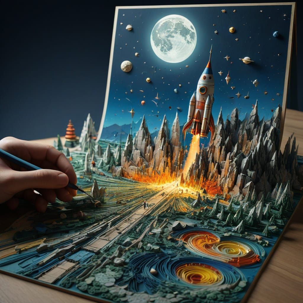 Breathtaking 3D Rocket Blasts Off to the Moon with a Glowing...