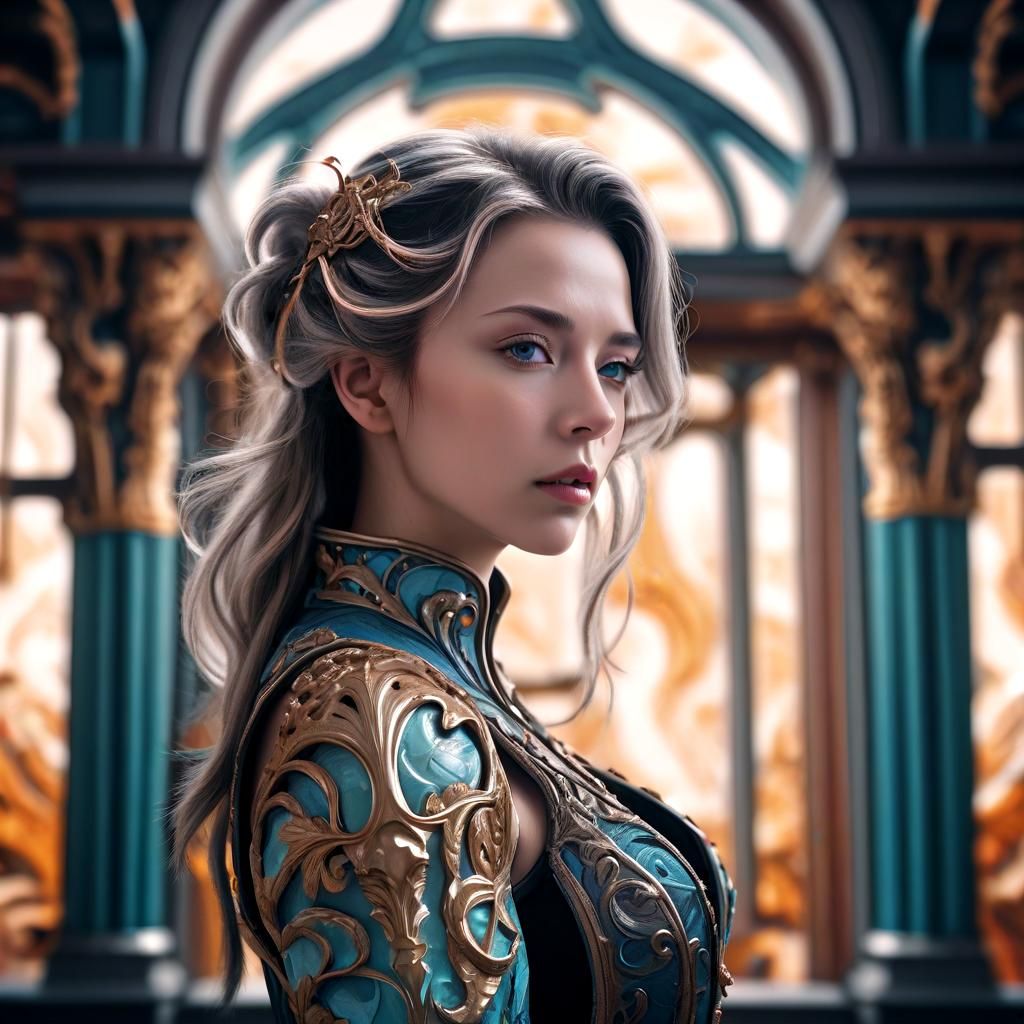 Intricate Art Nouveau Architecture in Hyperrealistic Style