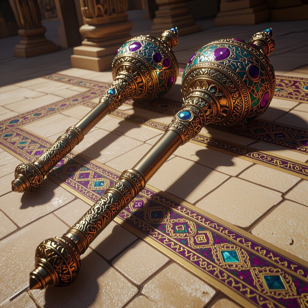 Ornate Saudi Maces in Deep Jewel Tones