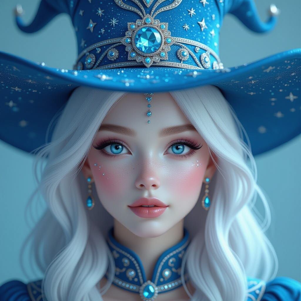 Albino Woman in Mystic Hat, Pixar-Style 3D Render