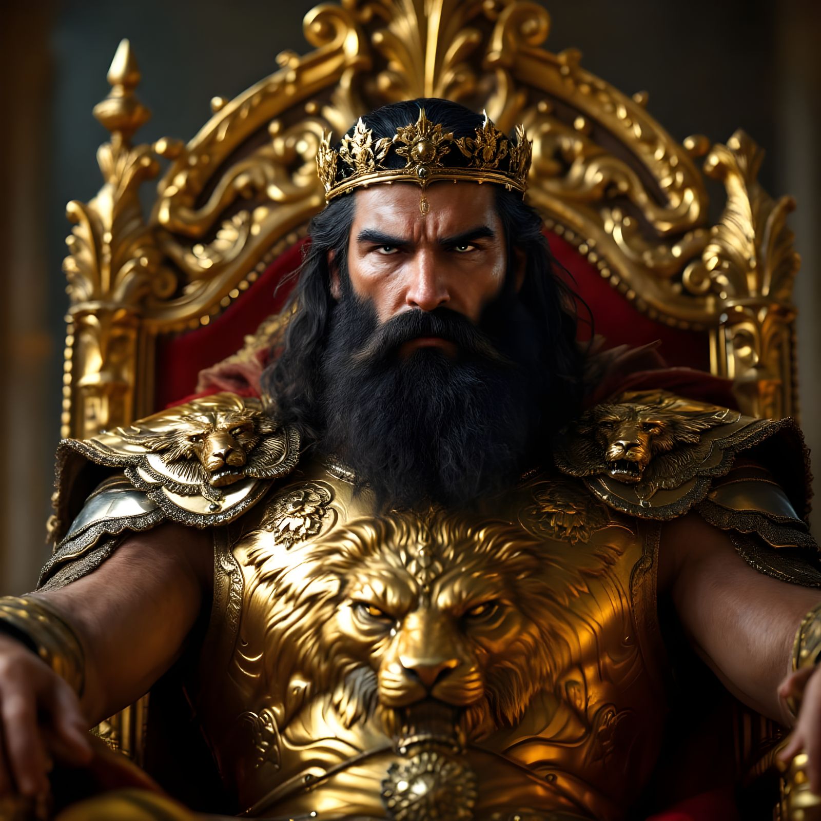 Regal King on Gilded Throne in Ultra-Realistic Detail