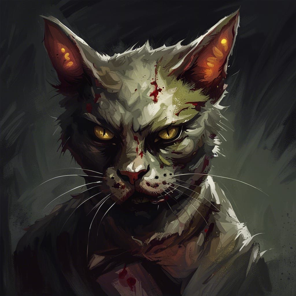 Sinister Zombie Cat in Dark Fantasy Style