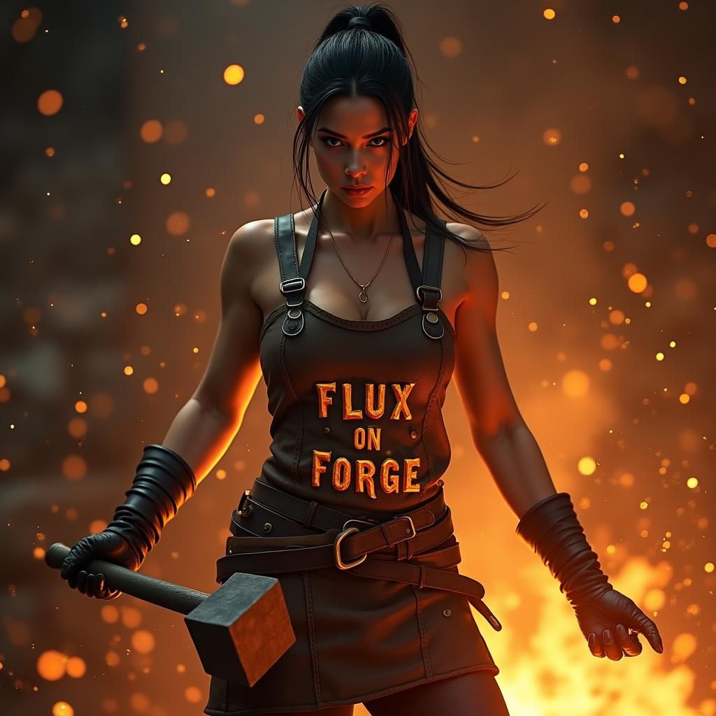 Blacksmith Woman Forging in Fiery Digital Art