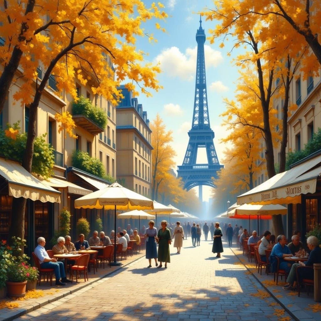 Paris Street Scene in Impressionist Style