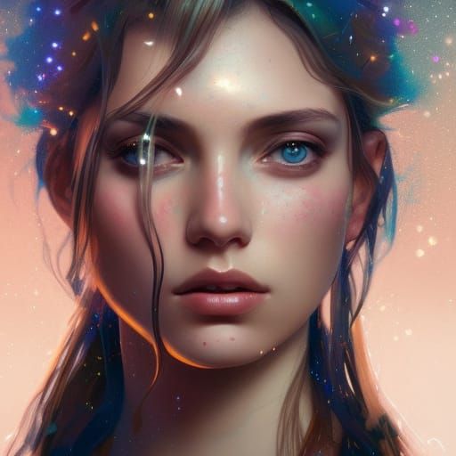 Starry-Eyed Woman Portrait in Digital Art Style