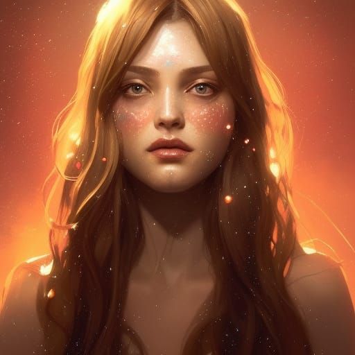 Starry-Eyed Woman Portrait in Art Nouveau Style