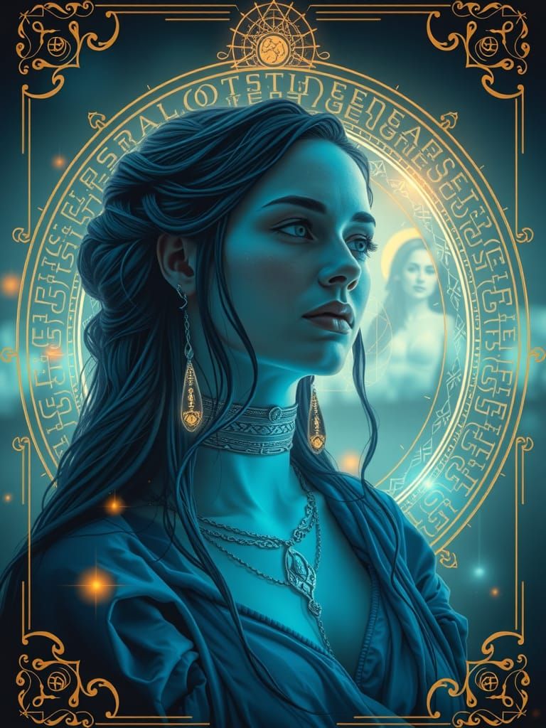 Mystical Woman Portrait in Hologram Tarot Card