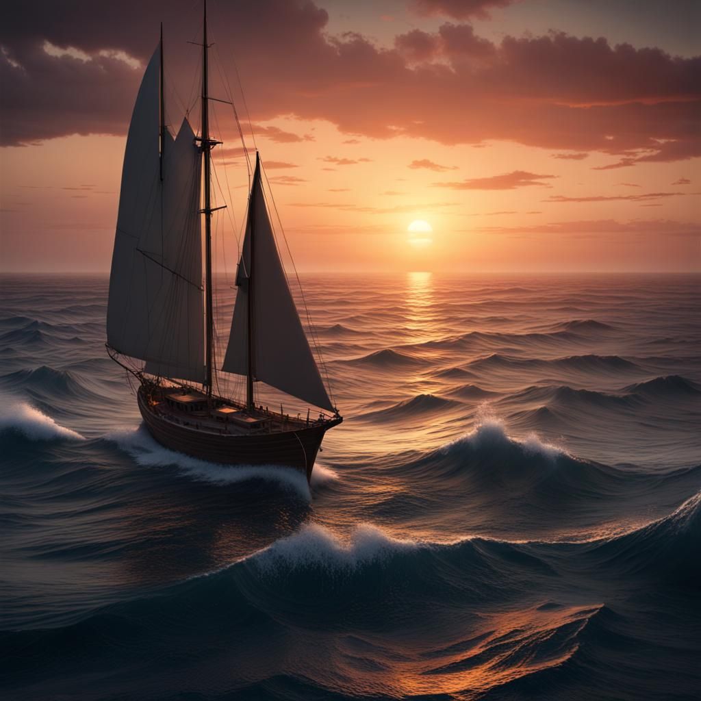 Sunset Ocean Matte Painting with Sailboat