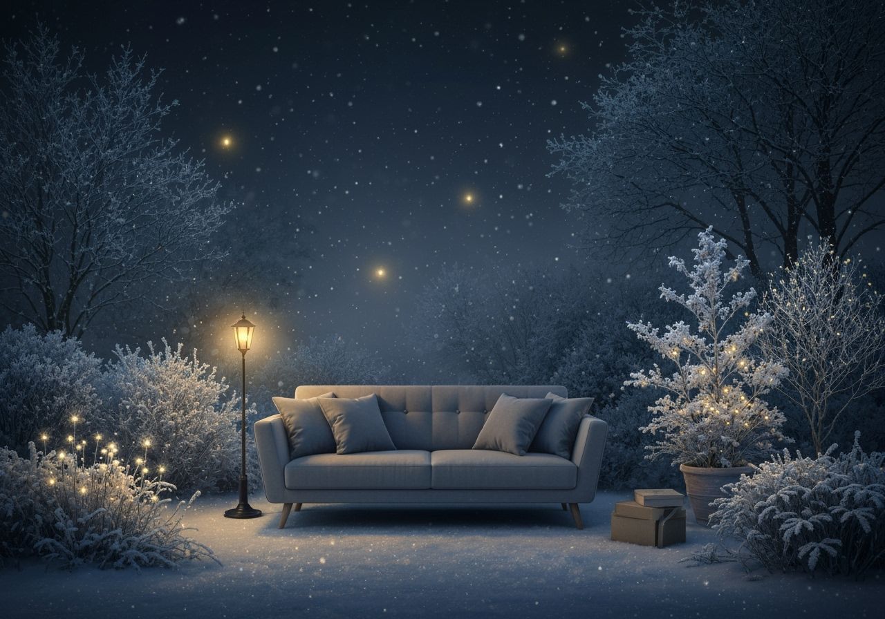 Winter Garden Christmas Night Painting with Snow