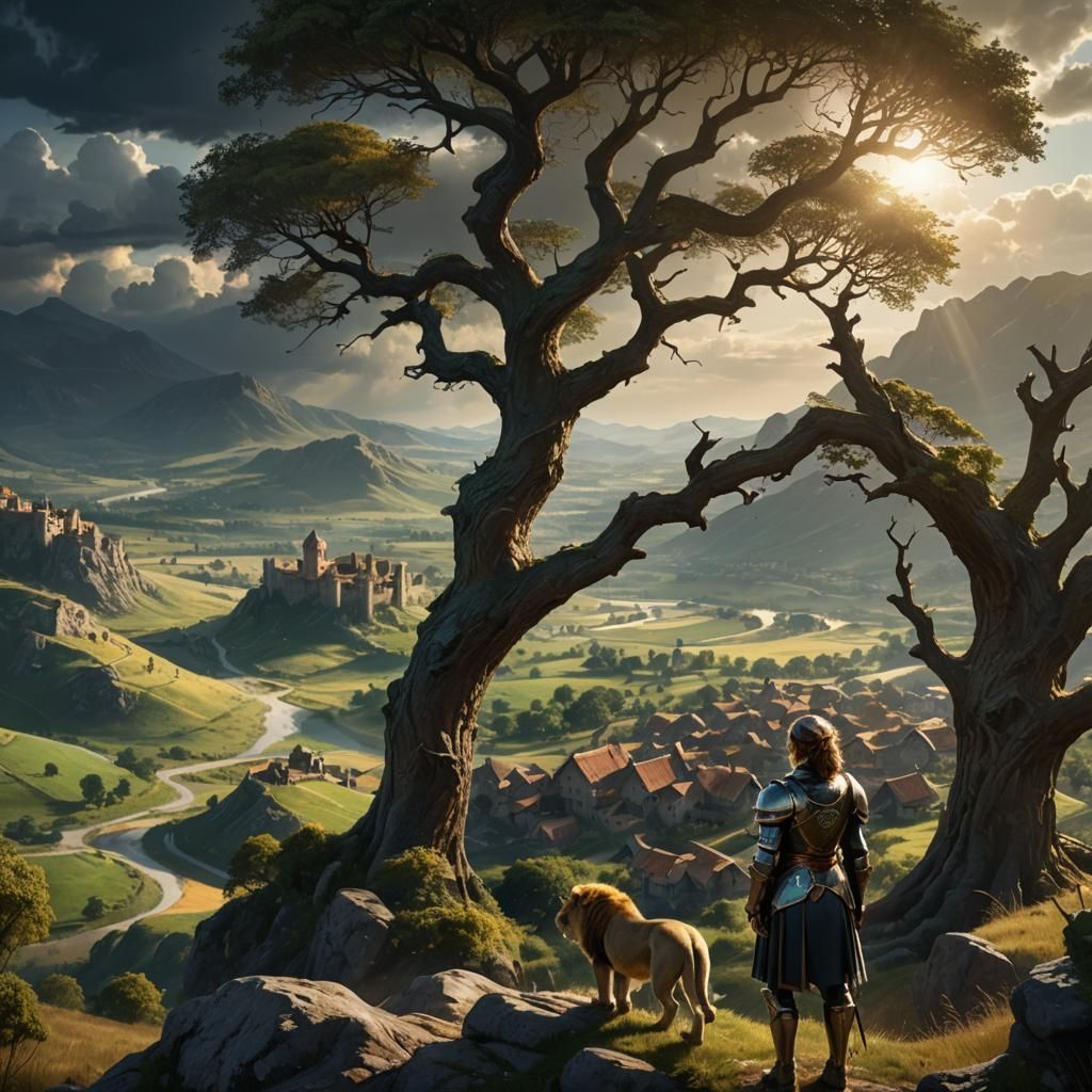 Tired Knight and Lion Overlook Valley