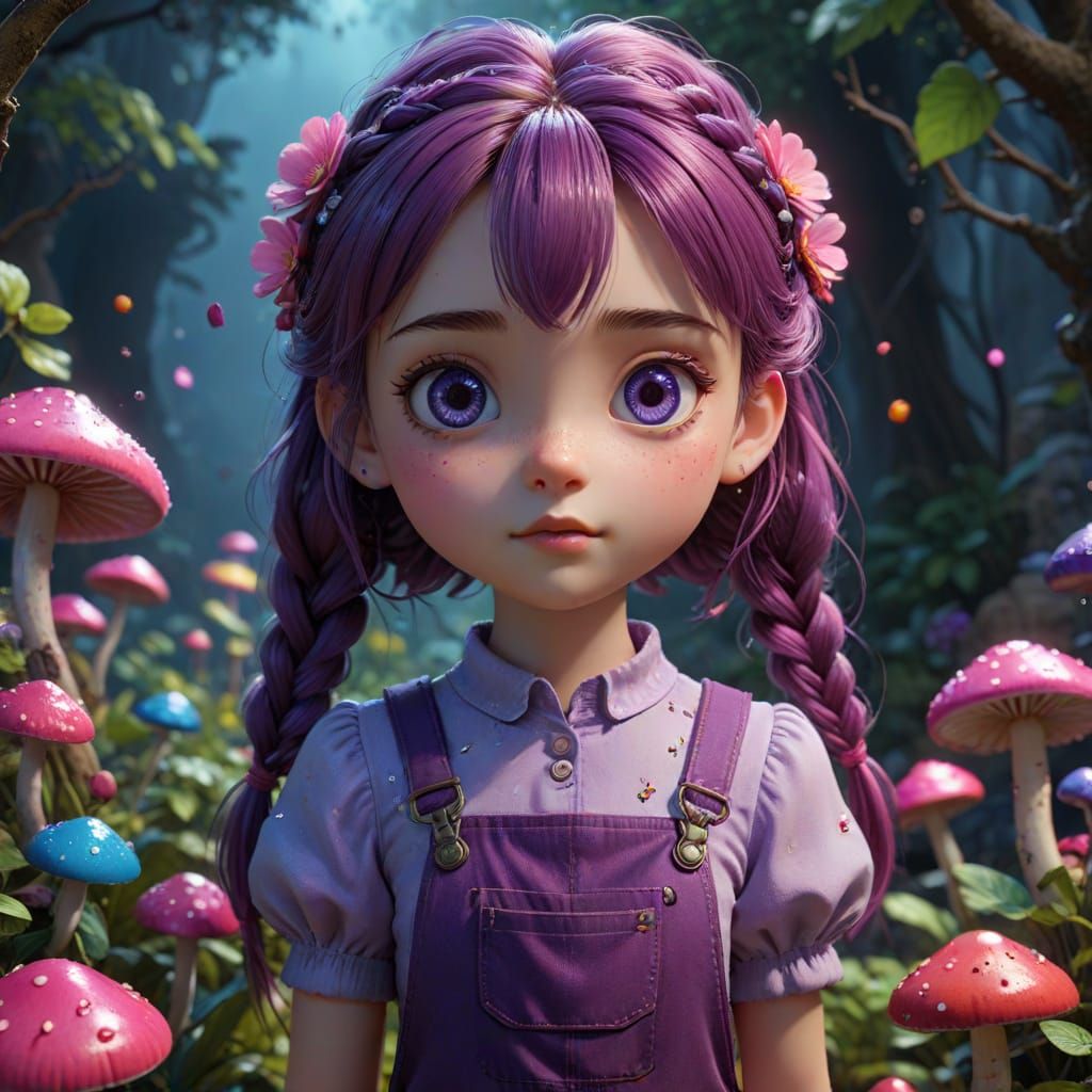 Chibi Girl Tending Magical Garden in Studio Ghibli Style