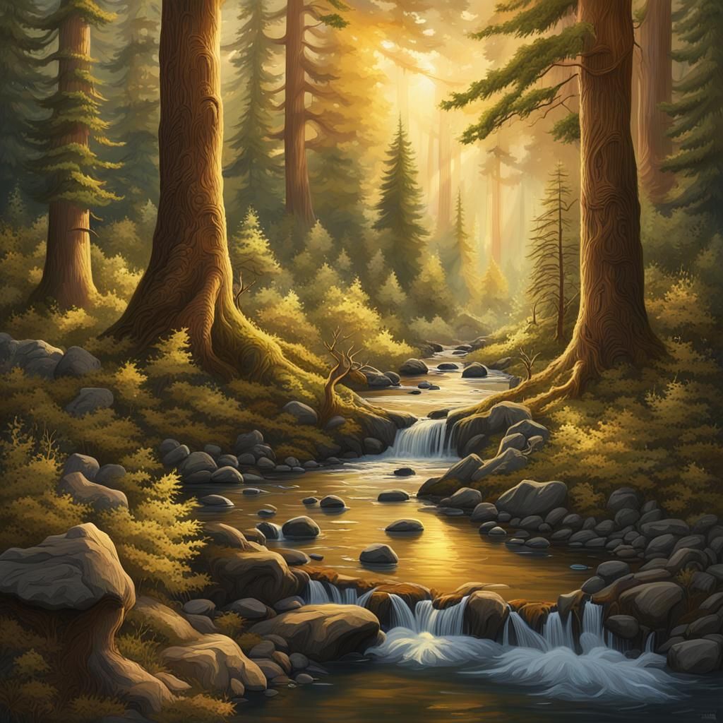 Sasquatch in Old Growth Forest in Fantasy Concept Art