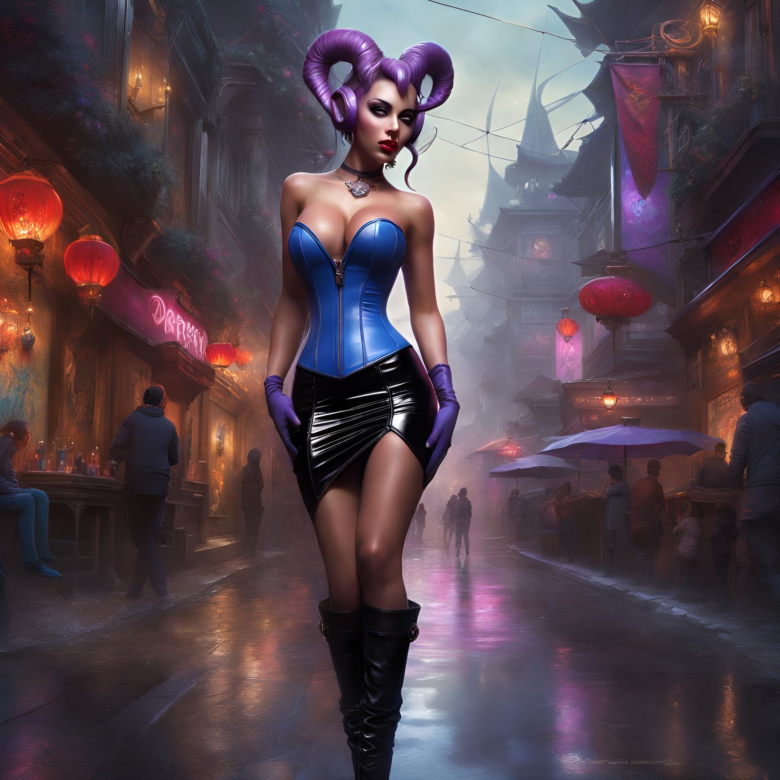 Flirty Draenei in Latex Corset: Digital Art