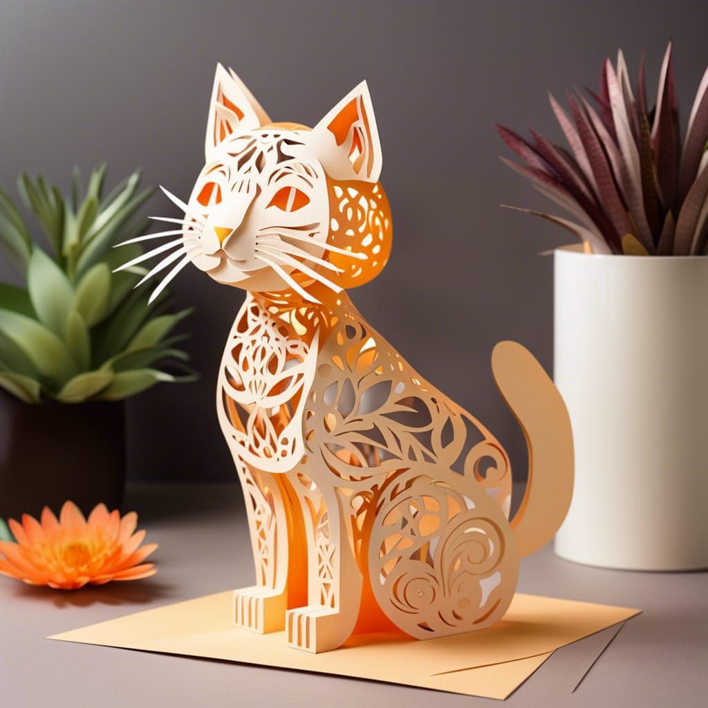 3D Kirigami Kitten: Paper Art Sculpture