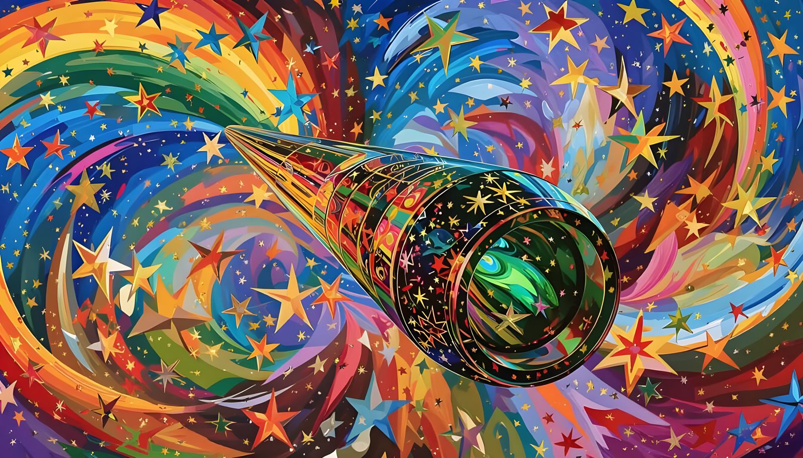 Reflective Cylinder Mirrored in Surrealist Starry Cosmos