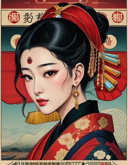 Earrings Movie Poster in Ukiyo-e Style